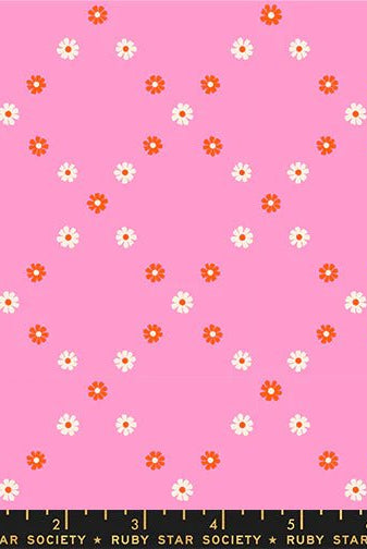 Best Day Ever Diamond Flowers in Flamingo by Melody Miller for Ruby Star Society - 100% Cotton Fabric - RS0107 14 - Boho Fabrics - Quilting Cotton, Woven