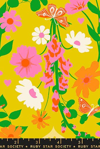 Best Day Ever Foxgloves in Golden Hour by Melody Miller for Ruby Star Society - 100% Cotton Fabric - RS0106 11 - Boho Fabrics - Quilting Cotton, Woven