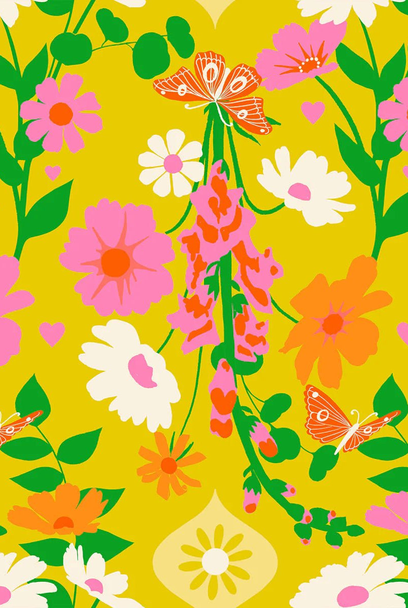 Best Day Ever Foxgloves in Golden Hour by Melody Miller for Ruby Star Society - 100% Cotton Fabric - RS0106 11 - Boho Fabrics - Quilting Cotton, Woven