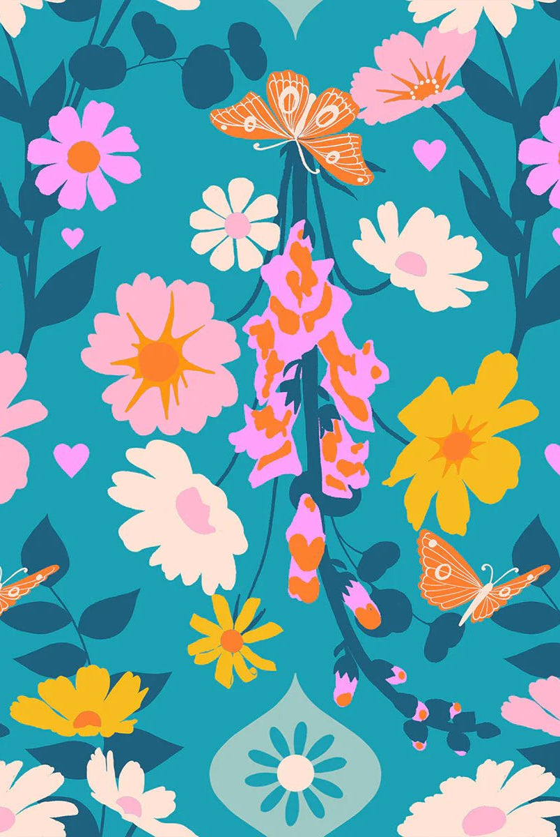 Best Day Ever Foxgloves in Summer Sky by Melody Miller for Ruby Star Society - 100% Cotton Fabric - RS0106 15 - Boho Fabrics - Quilting Cotton, Woven