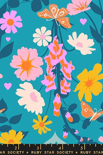 Best Day Ever Foxgloves in Summer Sky by Melody Miller for Ruby Star Society - 100% Cotton Fabric - RS0106 15 - Boho Fabrics - Quilting Cotton, Woven