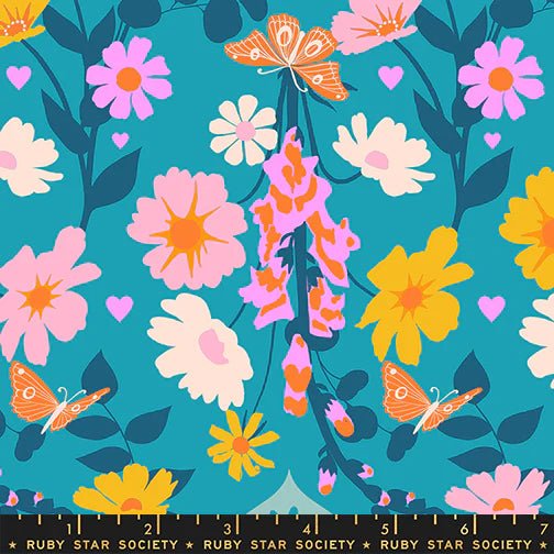 Best Day Ever Foxgloves in Summer Sky by Melody Miller for Ruby Star Society - 100% Cotton Fabric - RS0106 15 - Boho Fabrics - Quilting Cotton, Woven