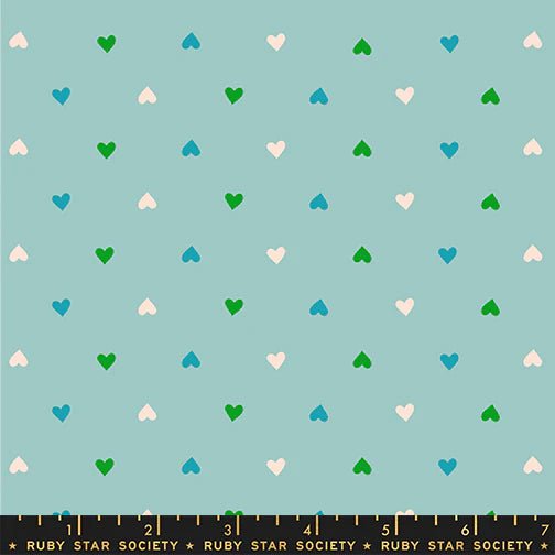 Best Day Ever Hearts in Turquoise by Melody Miller for Ruby Star Society - 100% Cotton Fabric - RS0091 20 - Boho Fabrics - Quilting Cotton, Woven