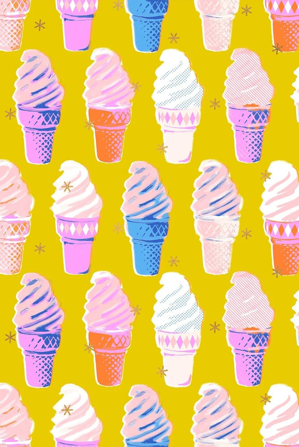 Best Day Ever Ice Cream Metallic in Golden by Melody Miller for Ruby Star Society - Metallic Cotton Fabric - RS0105 13M - Boho Fabrics - Quilting Cotton, Woven