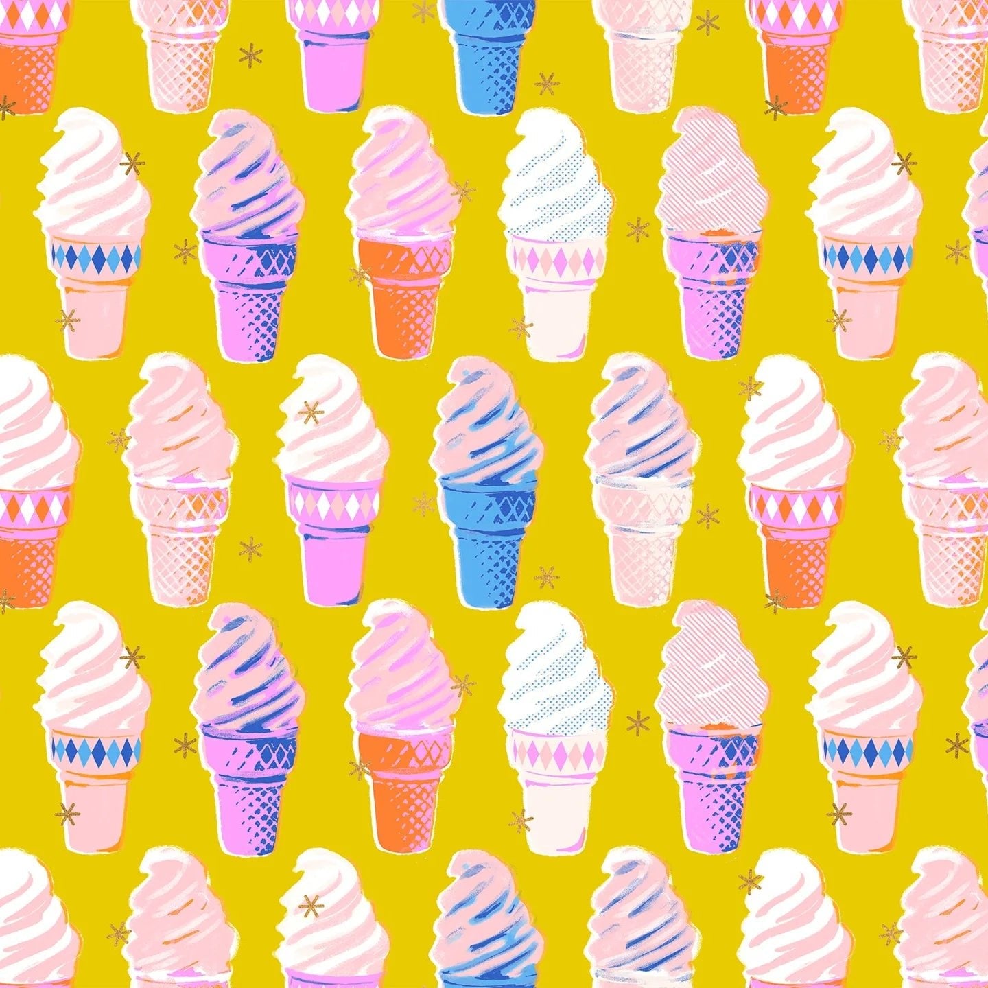 Best Day Ever Ice Cream Metallic in Golden by Melody Miller for Ruby Star Society - Metallic Cotton Fabric - RS0105 13M - Boho Fabrics - Quilting Cotton, Woven