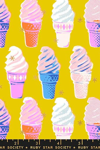 Best Day Ever Ice Cream Metallic in Golden by Melody Miller for Ruby Star Society - Metallic Cotton Fabric - RS0105 13M - Boho Fabrics - Quilting Cotton, Woven