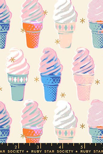 Best Day Ever Ice Cream Metallic in Natural by Melody Miller for Ruby Star Society - Metallic Cotton Fabric - RS0105 11M - Boho Fabrics - Quilting Cotton, Woven