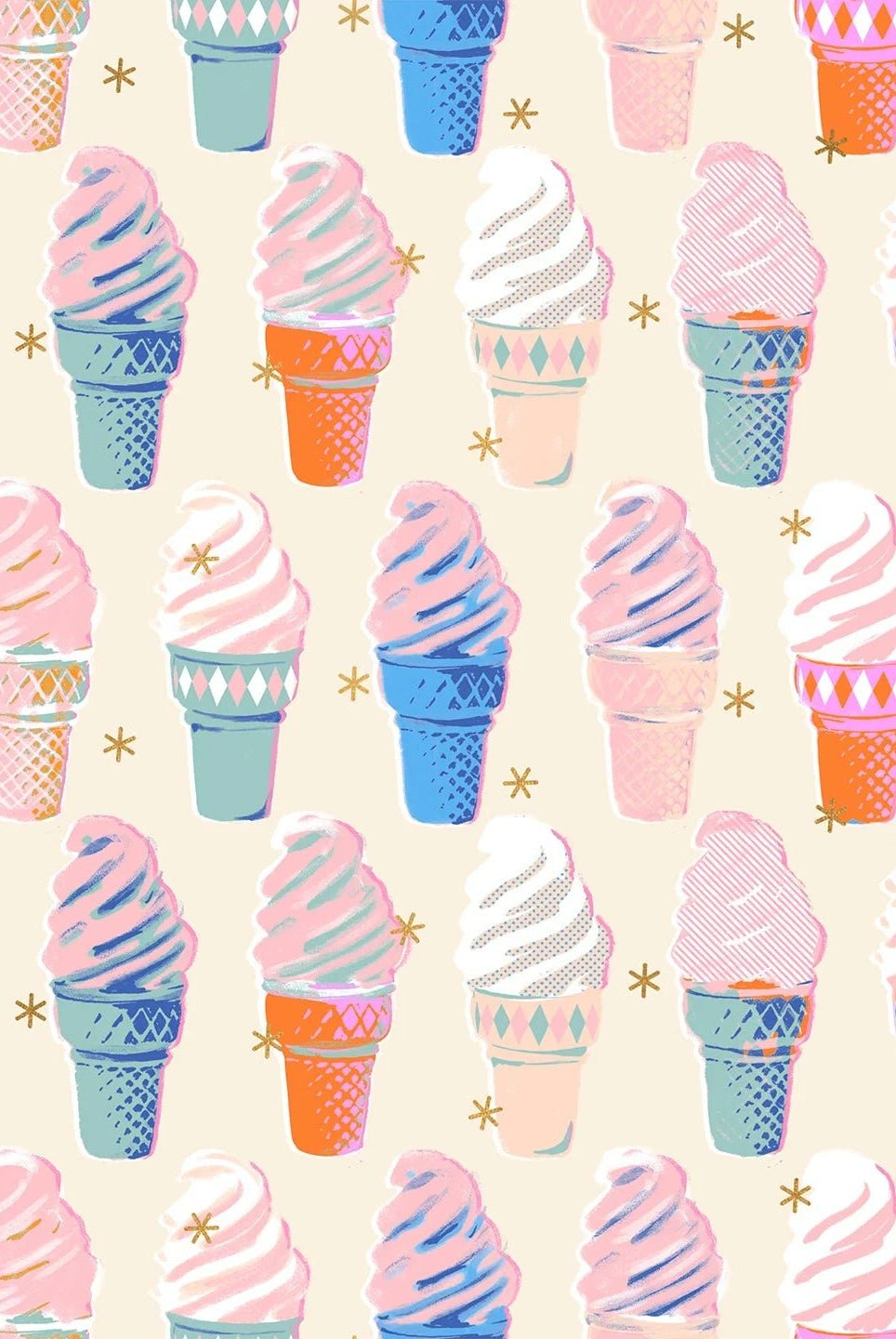 Best Day Ever Ice Cream Metallic in Natural by Melody Miller for Ruby Star Society - Metallic Cotton Fabric - RS0105 11M - Boho Fabrics - Quilting Cotton, Woven