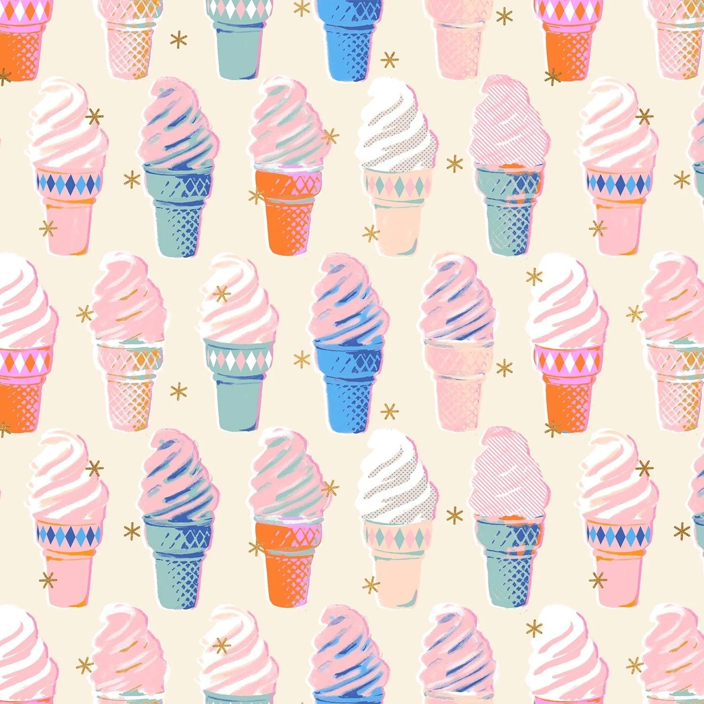 Best Day Ever Ice Cream Metallic in Natural by Melody Miller for Ruby Star Society - Metallic Cotton Fabric - RS0105 11M - Boho Fabrics - Quilting Cotton, Woven