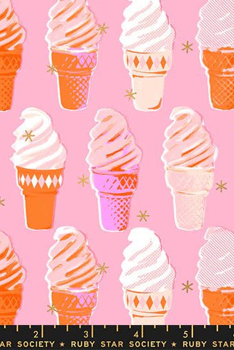 Best Day Ever Ice Cream Metallic in Pink by Melody Miller for Ruby Star Society - Metallic Cotton Fabric - RS0105 14M - Boho Fabrics - Quilting Cotton, Woven