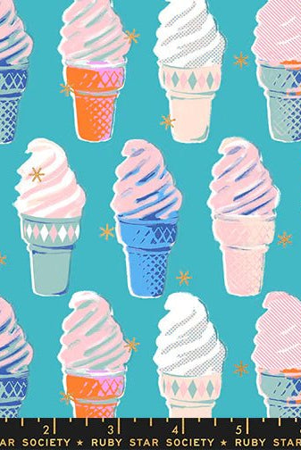 Best Day Ever Ice Cream Metallic in Turquoise by Melody Miller for Ruby Star Society - Metallic Cotton Fabric - RS0105 17M - Boho Fabrics - Quilting Cotton, Woven