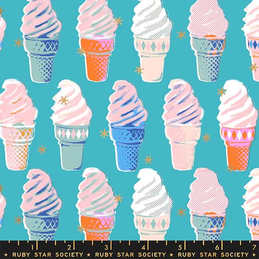 Best Day Ever Ice Cream Metallic in Turquoise by Melody Miller for Ruby Star Society - Metallic Cotton Fabric - RS0105 17M - Boho Fabrics - Quilting Cotton, Woven