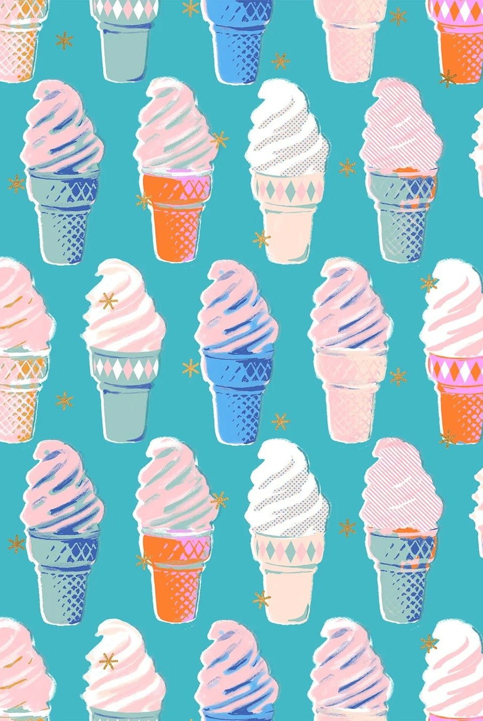 Best Day Ever Ice Cream Metallic in Turquoise by Melody Miller for Ruby Star Society - Metallic Cotton Fabric - RS0105 17M - Boho Fabrics - Quilting Cotton, Woven