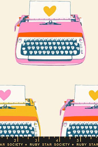Best Day Ever Typewriters in Natural by Melody Miller for Ruby Star Society - 100% Cotton Fabric - RS0104 11 - Boho Fabrics - Quilting Cotton, Woven