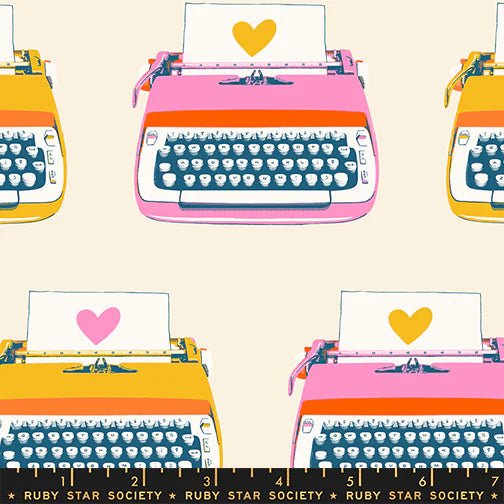 Best Day Ever Typewriters in Natural by Melody Miller for Ruby Star Society - 100% Cotton Fabric - RS0104 11 - Boho Fabrics - Quilting Cotton, Woven