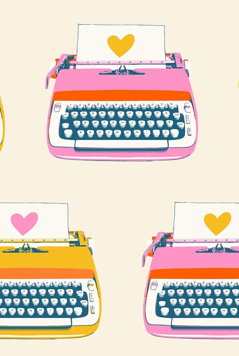 Best Day Ever Typewriters in Natural by Melody Miller for Ruby Star Society - 100% Cotton Fabric - RS0104 11 - Boho Fabrics - Quilting Cotton, Woven