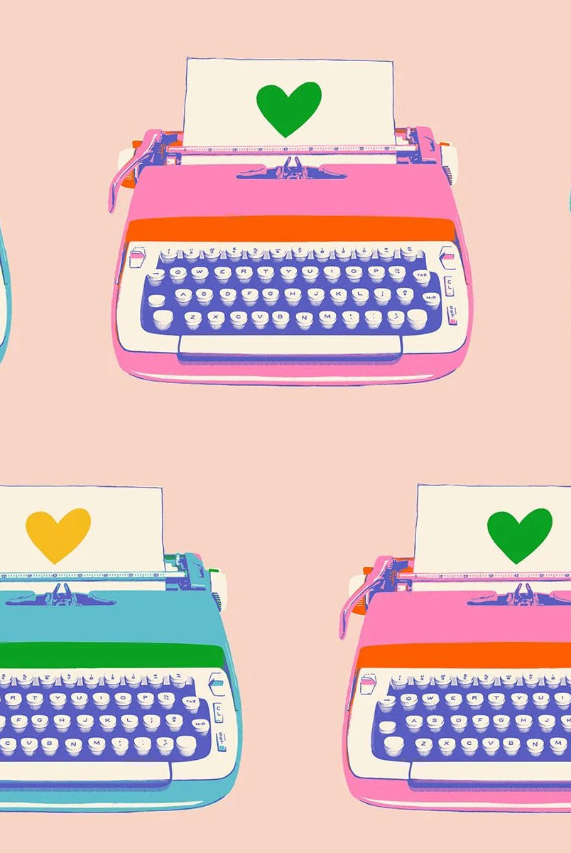 Best Day Ever Typewriters in Vintage Pink by Melody Miller for Ruby Star Society - 100% Cotton Fabric - RS0104 13 - Boho Fabrics - Quilting Cotton, Woven