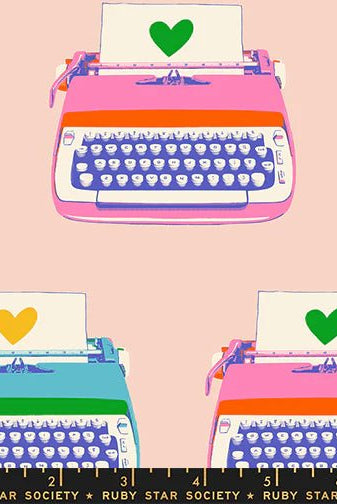 Best Day Ever Typewriters in Vintage Pink by Melody Miller for Ruby Star Society - 100% Cotton Fabric - RS0104 13 - Boho Fabrics - Quilting Cotton, Woven