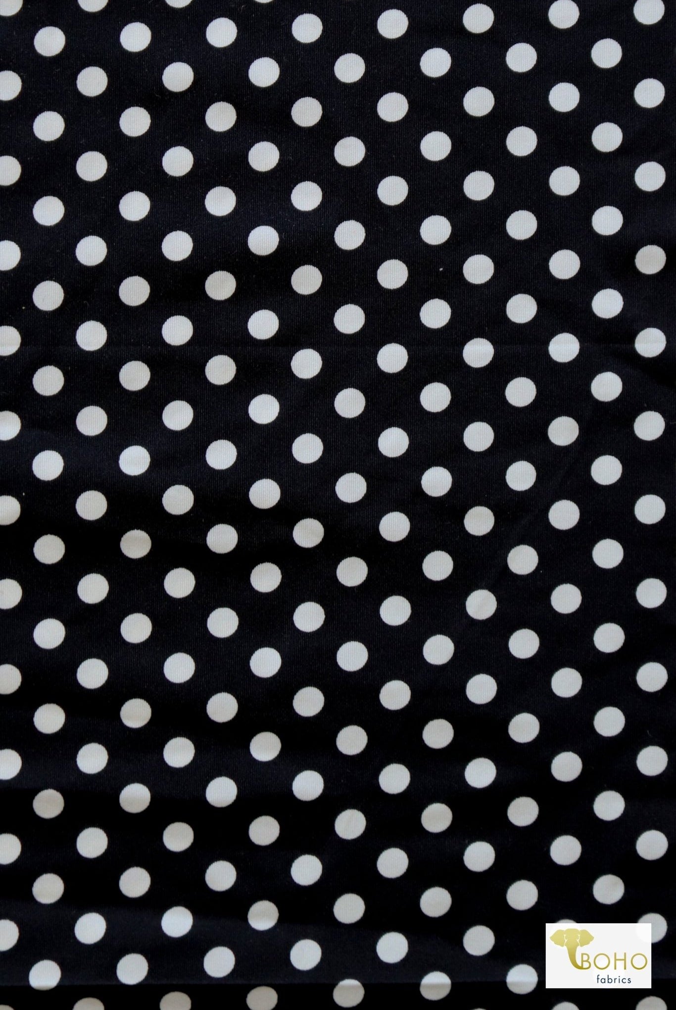Black and Ivory Polka Dots, Printed Swim Knit Fabric. 32" Panel - Boho Fabrics