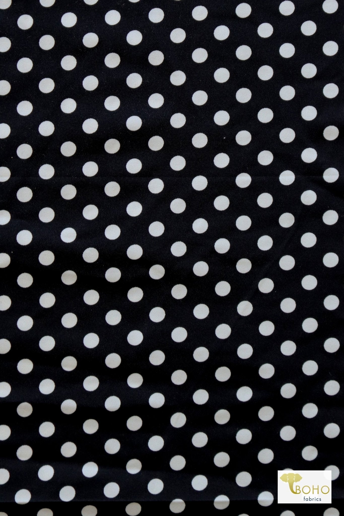 Black and Ivory Polka Dots, Printed Swim Knit Fabric. 32" Panel - Boho Fabrics