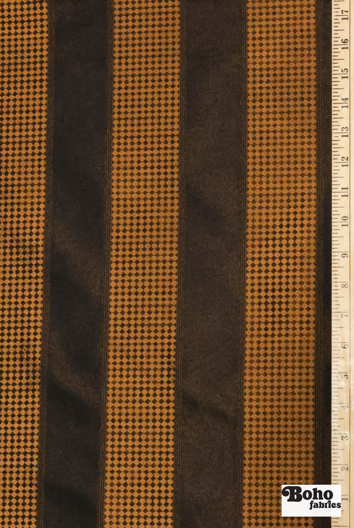 Black & Bronze Diamond Stripe Jacquard Woven Fabric - Boho Fabrics - Jacquard, Woven