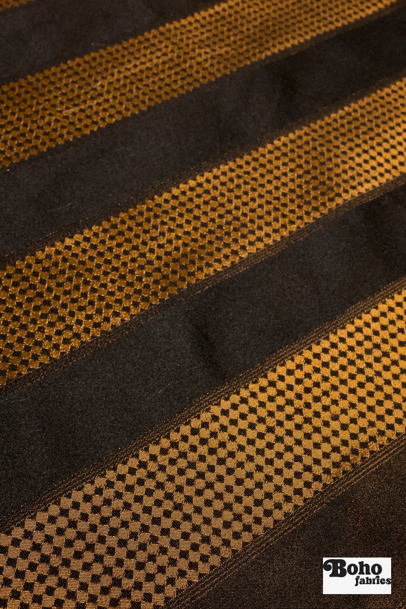 Black & Bronze Diamond Stripe Jacquard Woven Fabric - Boho Fabrics - Jacquard, Woven