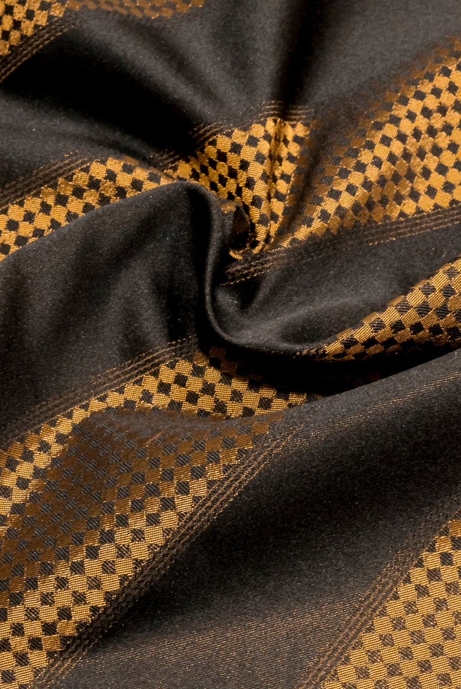 Black & Bronze Diamond Stripe Jacquard Woven Fabric - Boho Fabrics - Jacquard, Woven