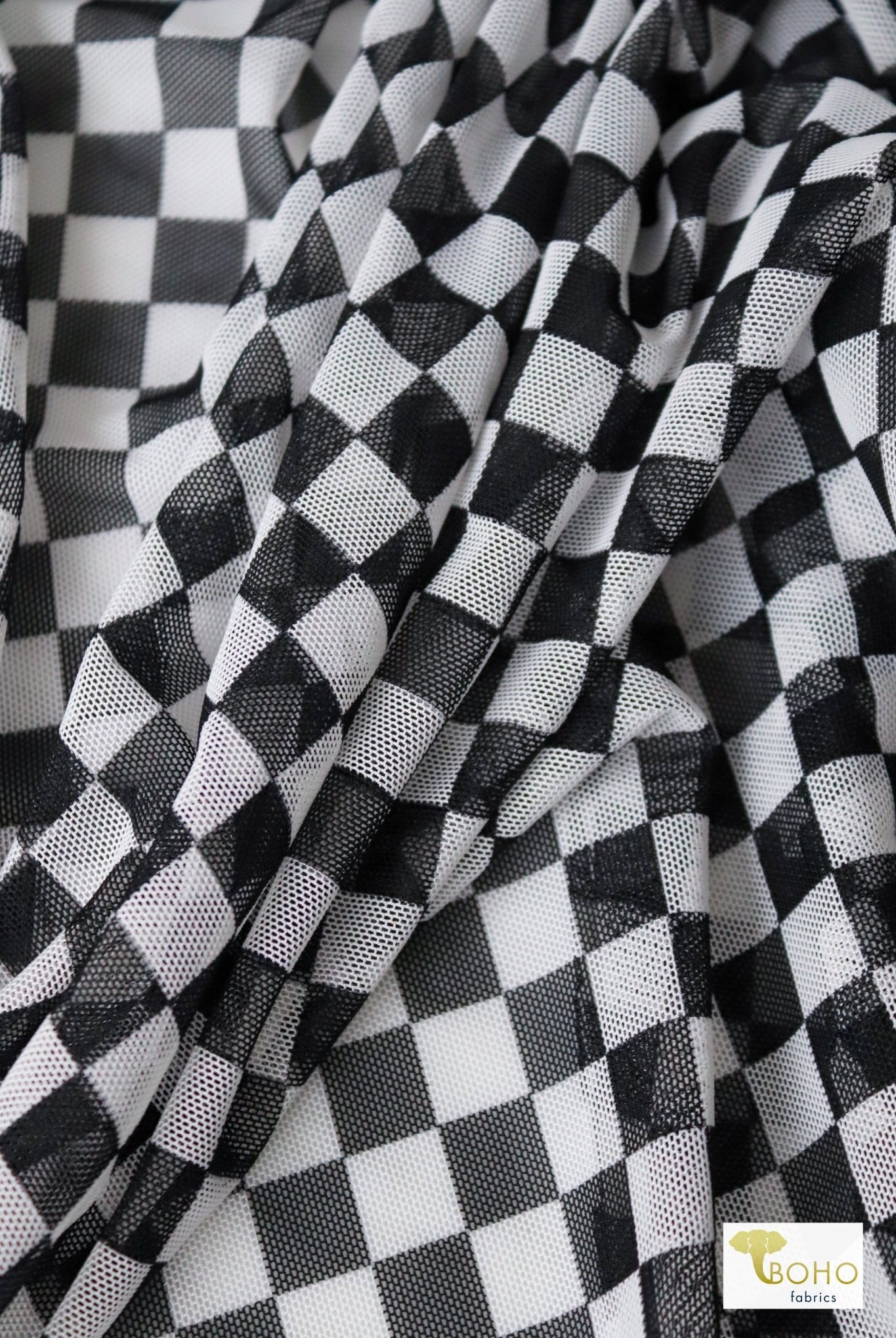 Black Checker, Stretch Mesh - Boho Fabrics