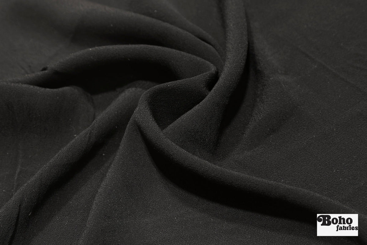 Black, Crepe Woven Fabric - Boho Fabrics - Crepe, Woven