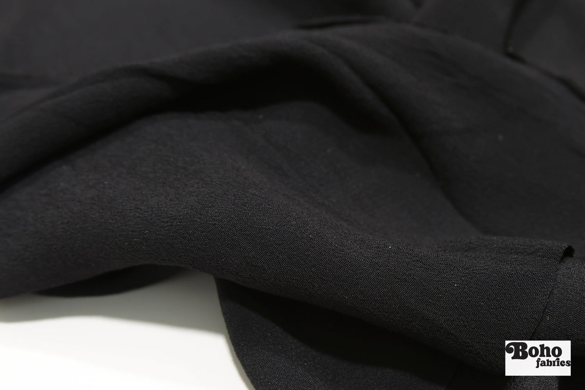 Black, Crepe Woven Fabric - Boho Fabrics - Crepe, Woven