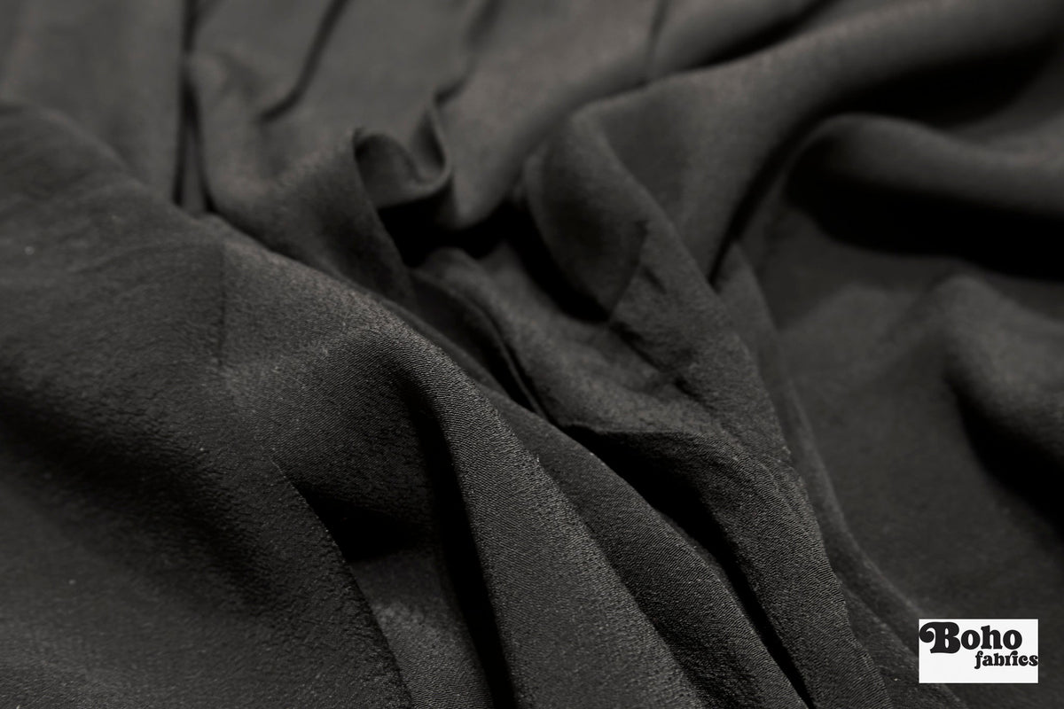 Black, Crepe Woven Fabric - Boho Fabrics - Crepe, Woven