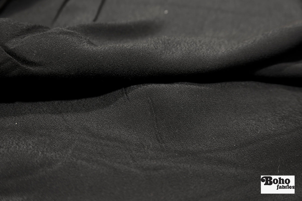 Black, Crepe Woven Fabric - Boho Fabrics - Crepe, Woven