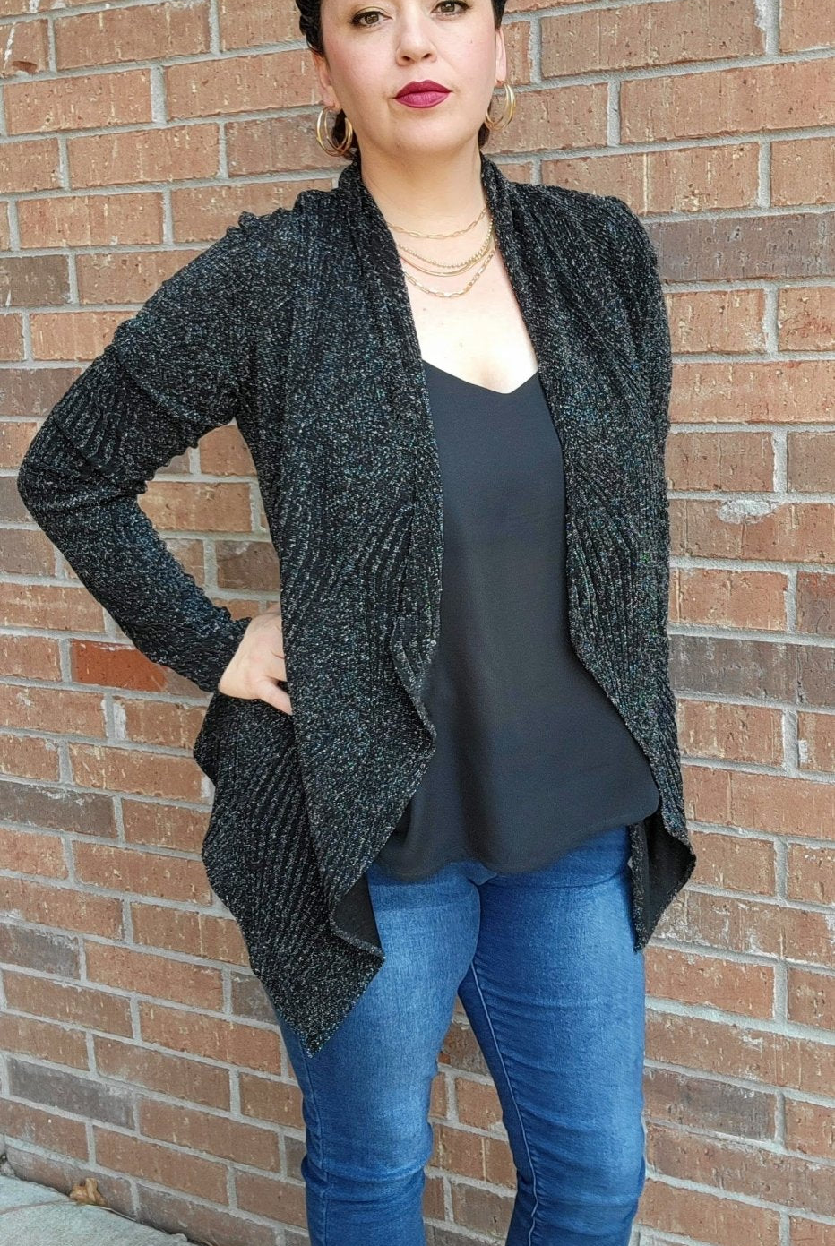 Black Diamonds in the Disco Sky, Lurex Knit Fabric - Boho Fabrics - Special Occasion Fabric