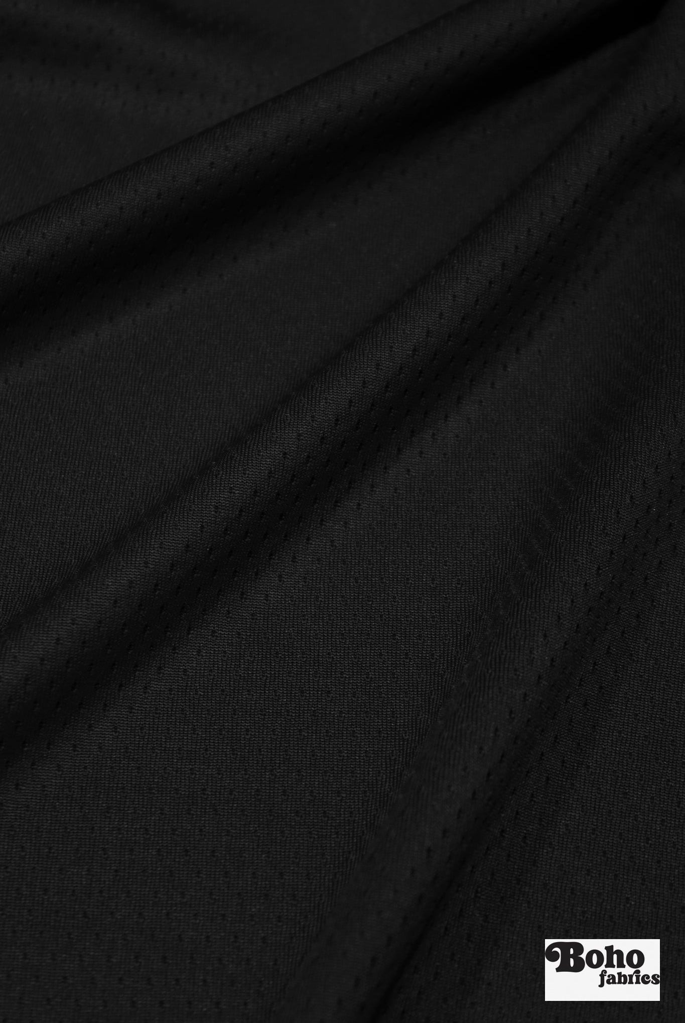 Black, Flat Back Dimple, Athletic Mesh Fabric - Boho Fabrics - Athletic Knit Fabric