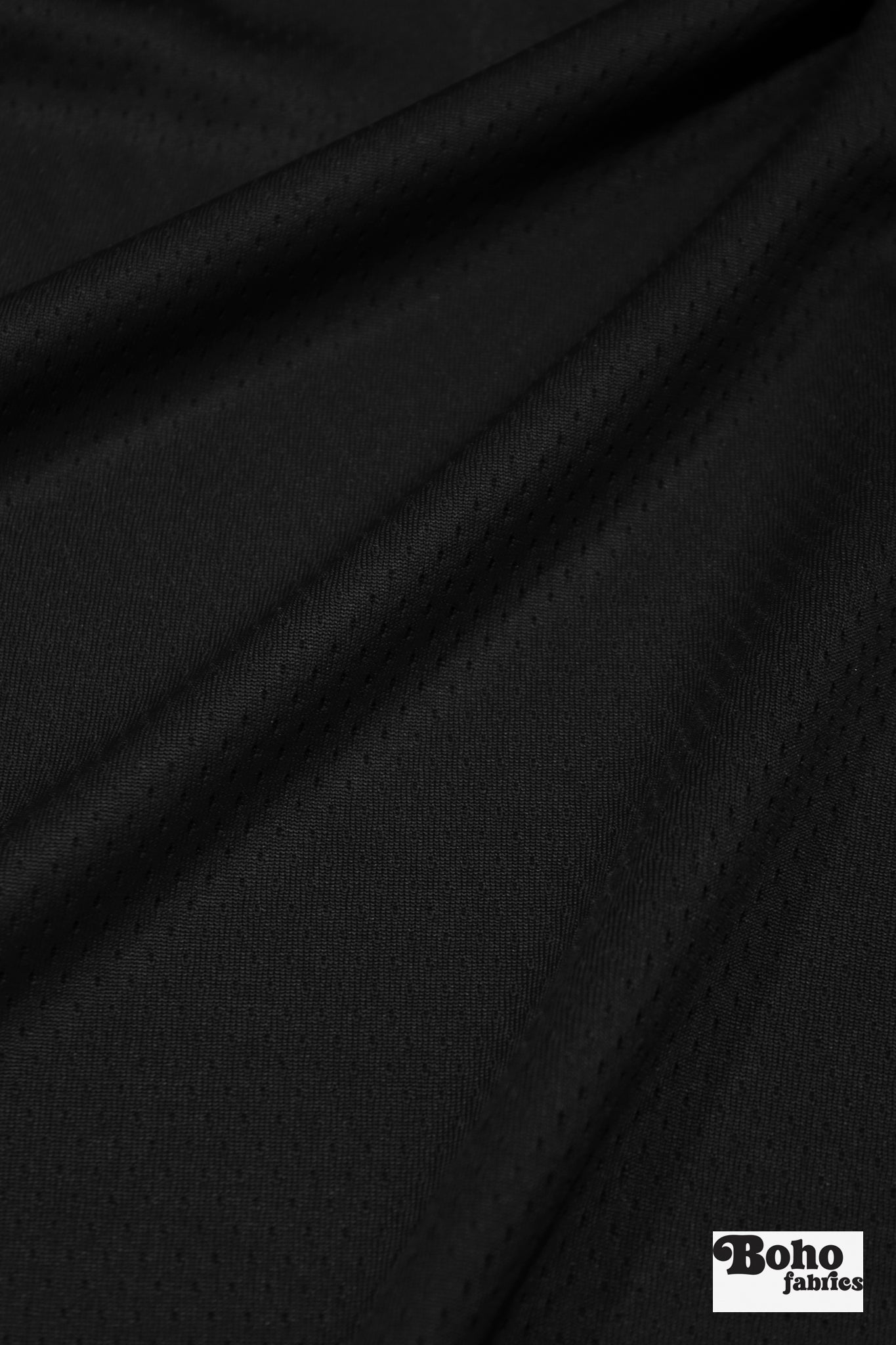 Black, Flat Back Dimple, Athletic Mesh Fabric - Boho Fabrics - Athletic Knit Fabric
