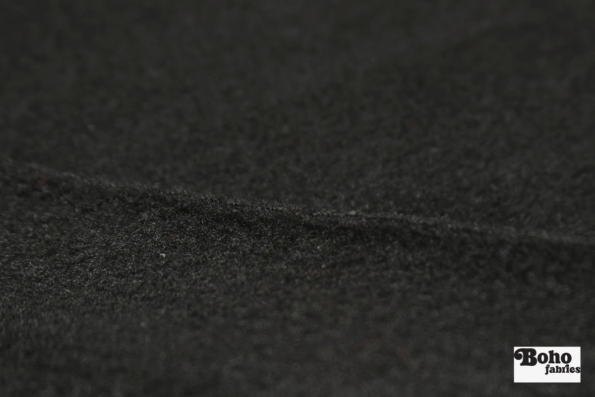 Black, Fleece Fabric - Boho Fabrics - Wool Coating, Woven
