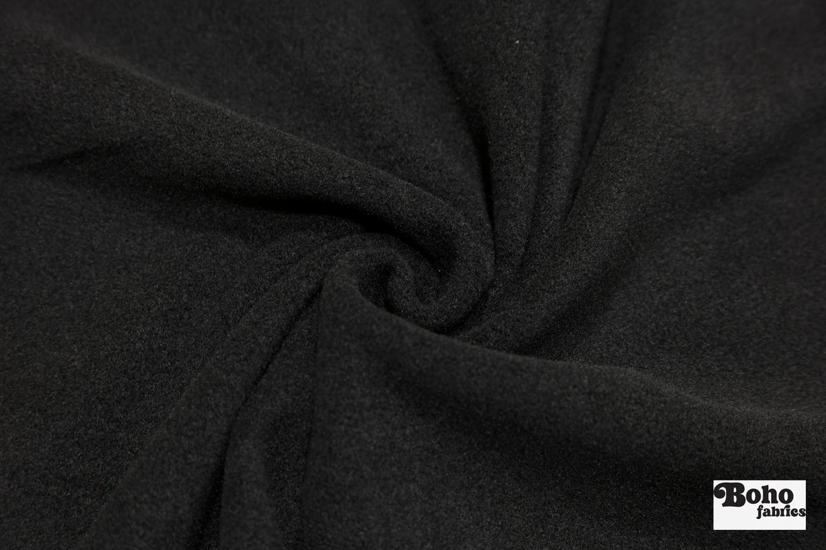 Black, Fleece Fabric - Boho Fabrics - Wool Coating, Woven