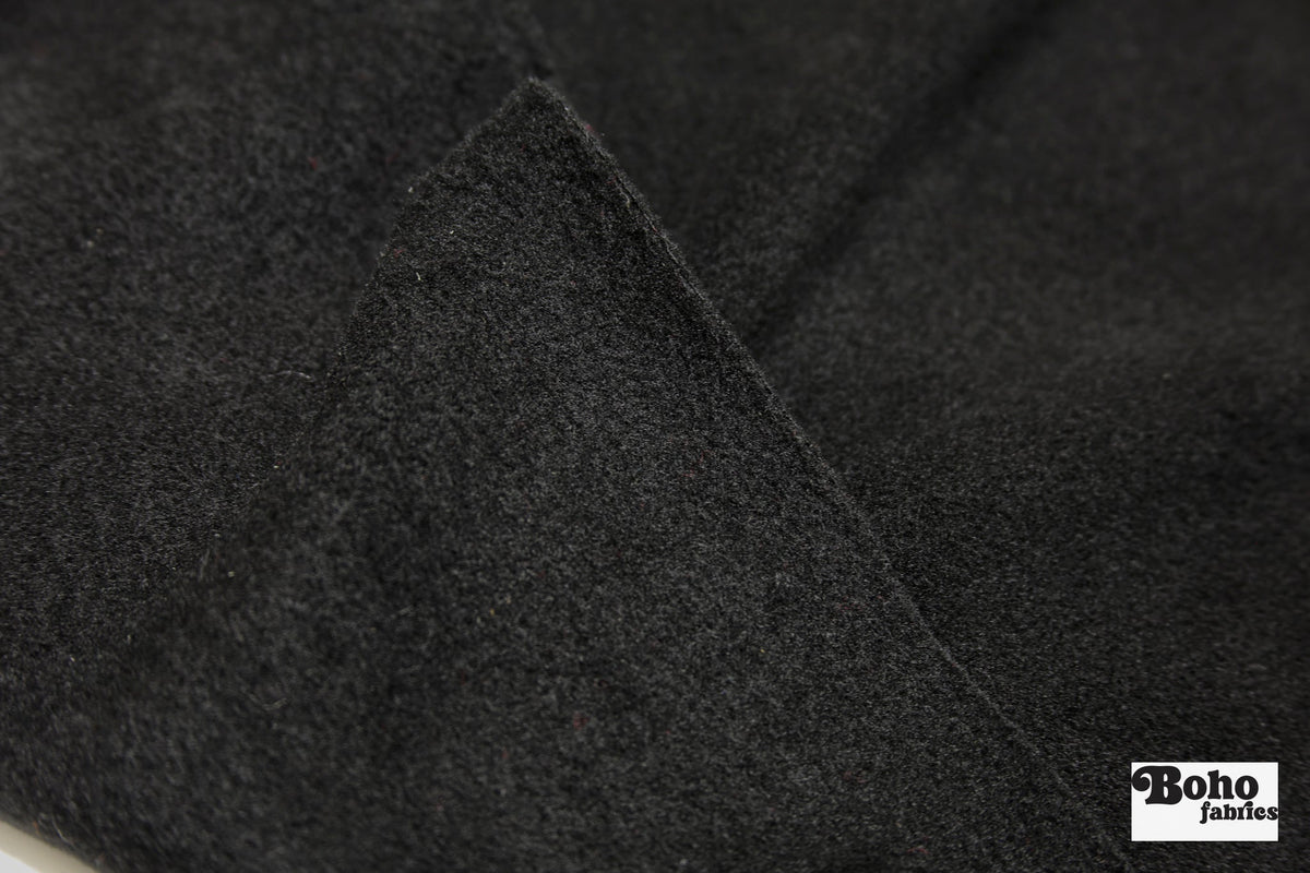Black, Fleece Fabric - Boho Fabrics - Wool Coating, Woven