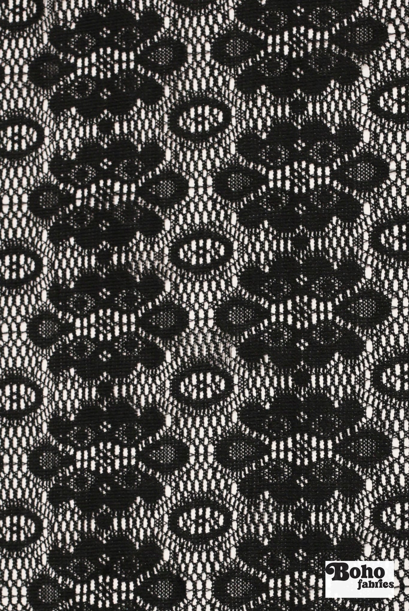 Black, Geometric Floral Lace Fabric - Boho Fabrics - Special Occasion Fabric