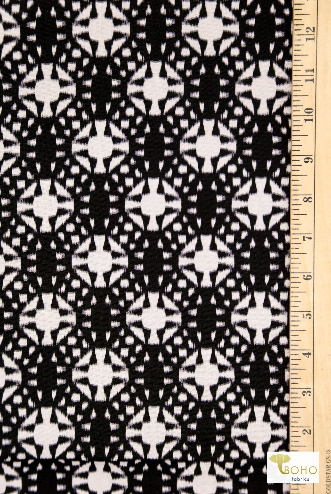 Black Geometric, Rayon Challis Woven Fabric - Boho Fabrics - Challis, Woven