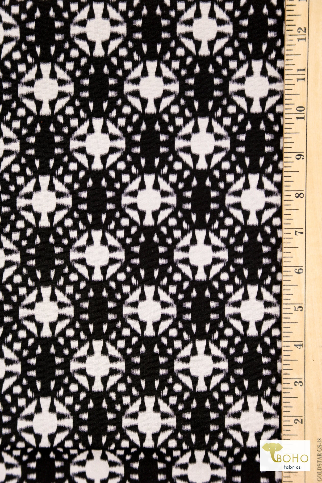 Black Geometric, Rayon Challis Woven Fabric - Boho Fabrics - Challis, Woven