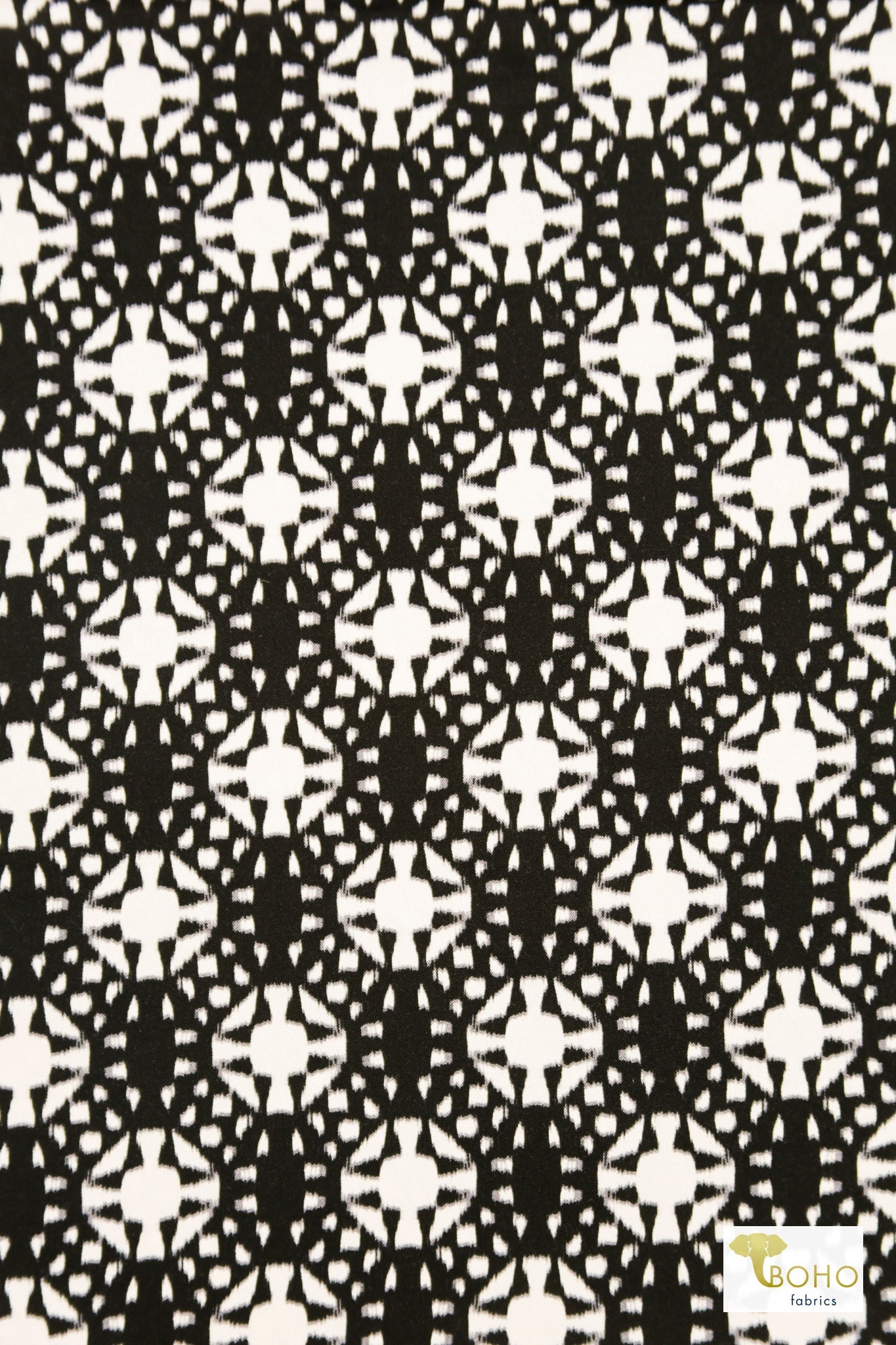 Black Geometric, Rayon Challis Woven Fabric - Boho Fabrics - Challis, Woven