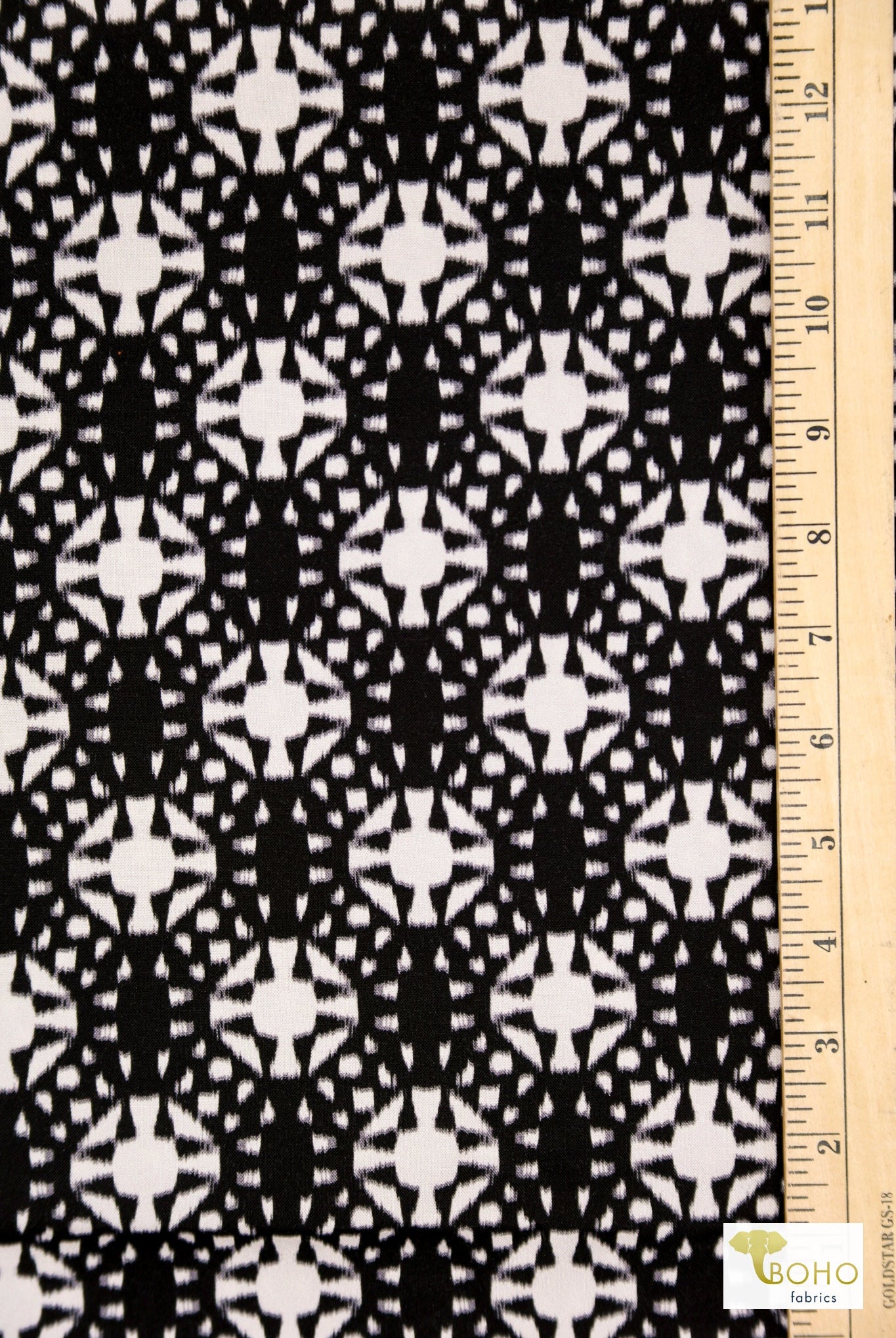 Black Geometric, Rayon Challis Woven Fabric - Boho Fabrics - Challis, Woven
