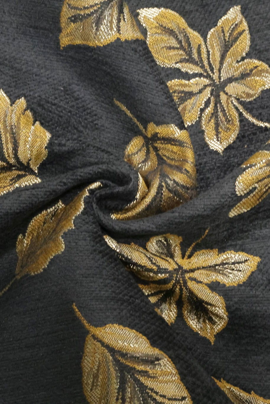 Black & Gold Leaves Jacquard Woven Fabric - Boho Fabrics - Jacquard, Woven