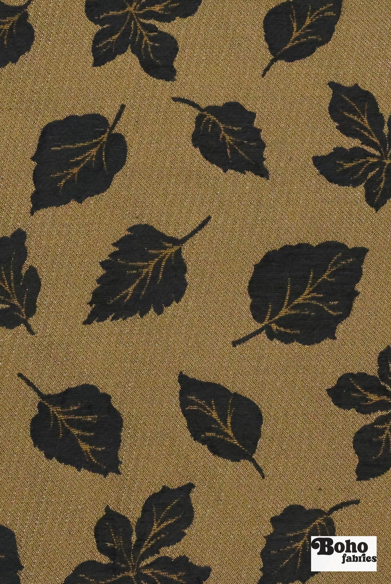 Black & Gold Leaves Jacquard Woven Fabric - Boho Fabrics - Jacquard, Woven