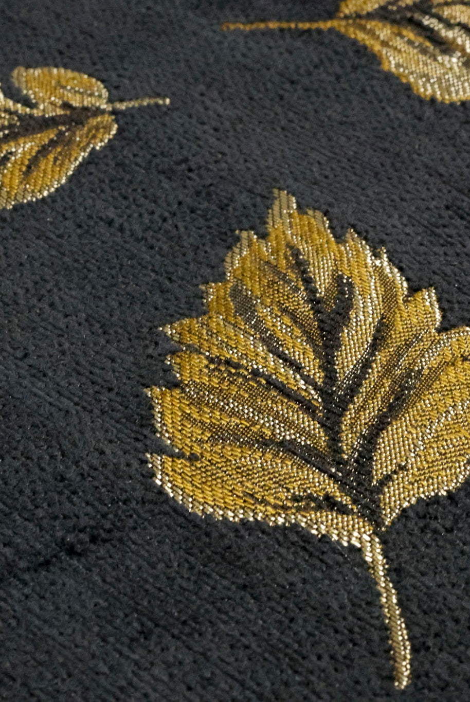 Black & Gold Leaves Jacquard Woven Fabric - Boho Fabrics - Jacquard, Woven