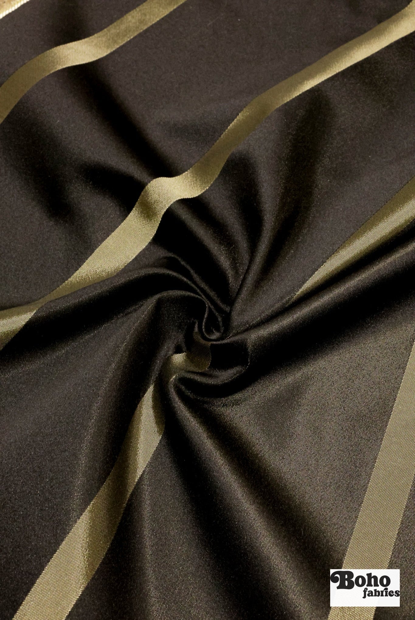 Black & Gold Stripe Jacquard Woven Fabric - Boho Fabrics - Jacquard, Woven
