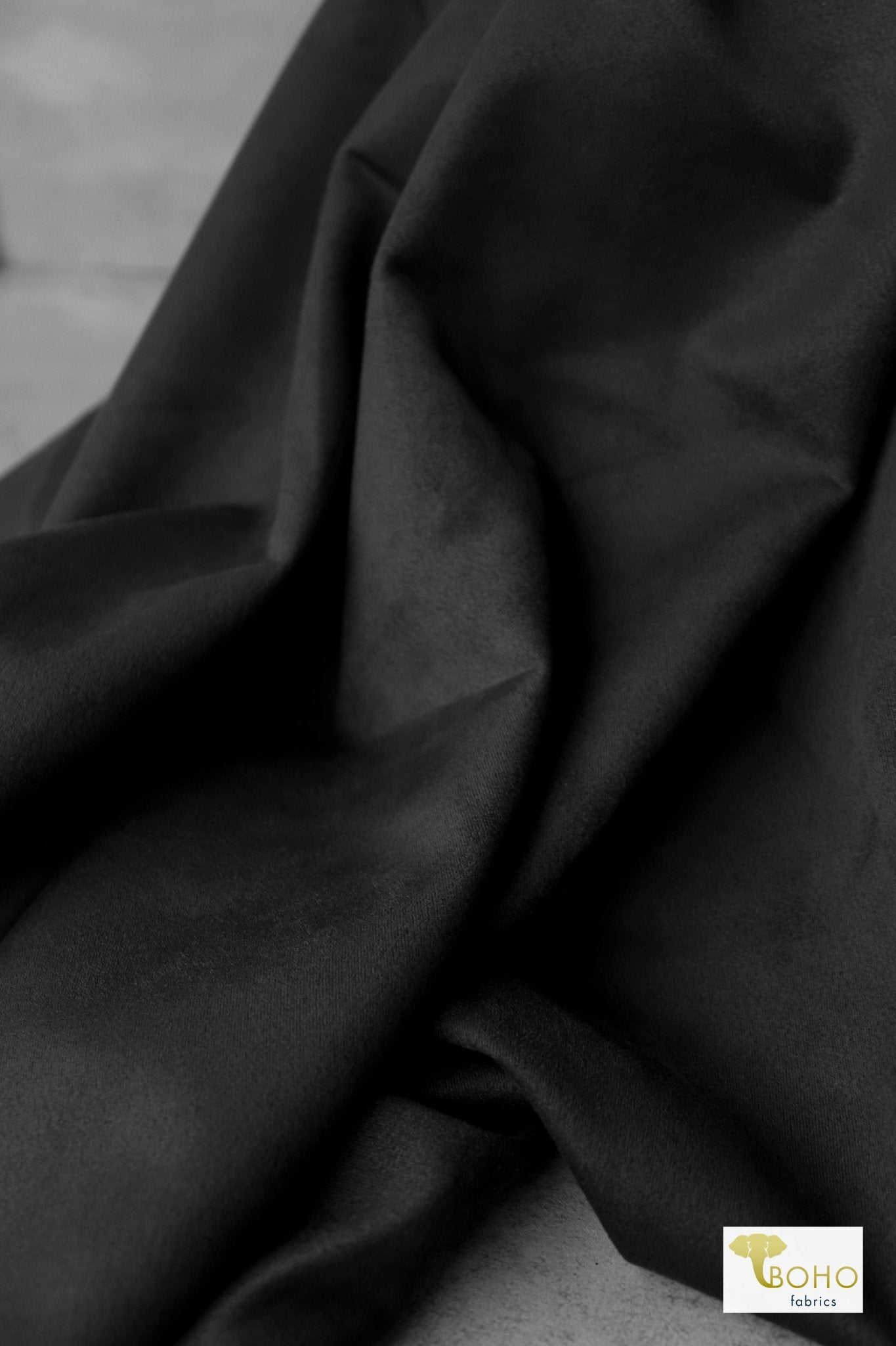 Black, Heavy Faux Suede (Scuba Knit) - Boho Fabrics