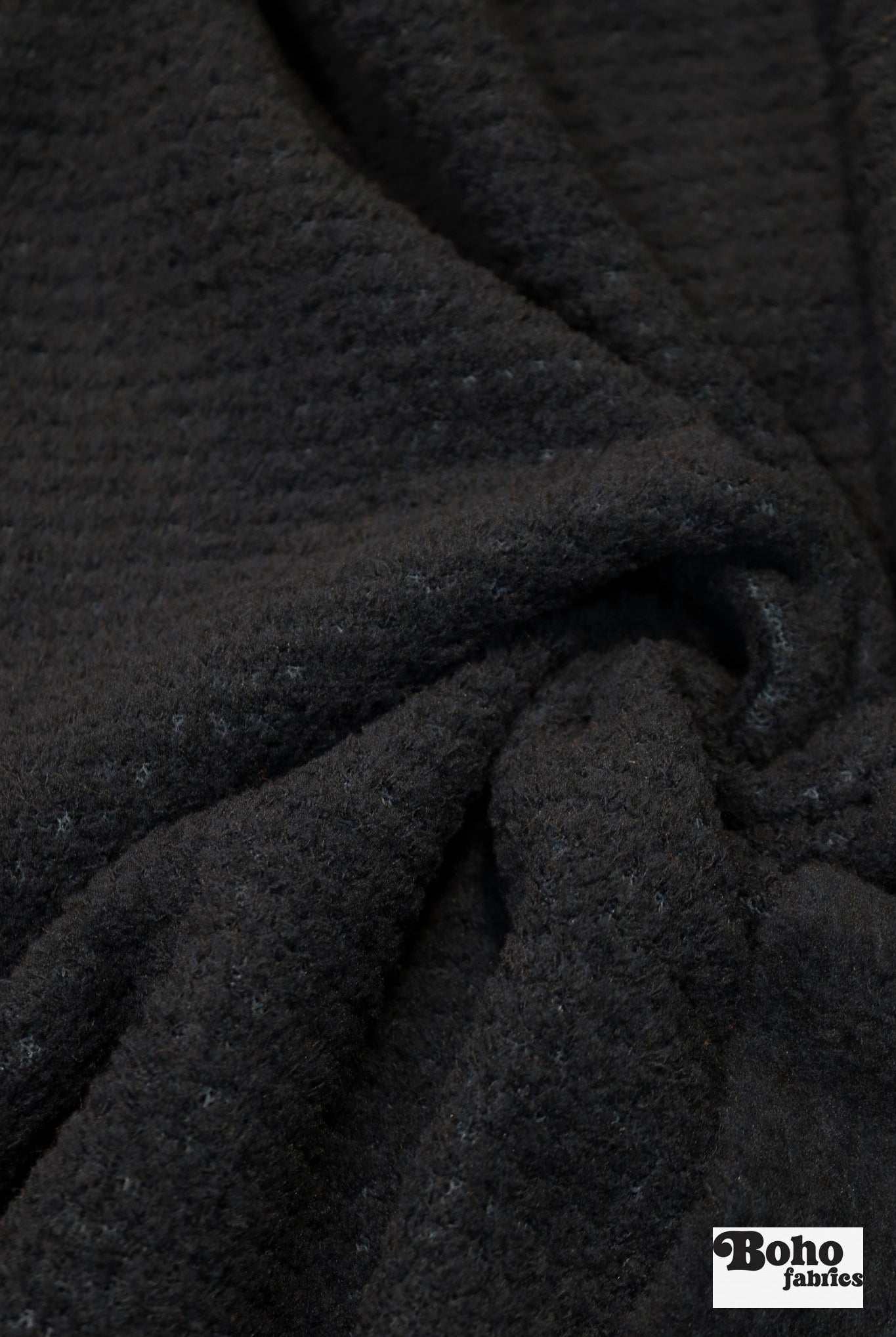 Black, High Loft Grid Fleece Fabric by Polartec, featuring Recycled Polyester - Boho Fabrics - Performance Fabrics