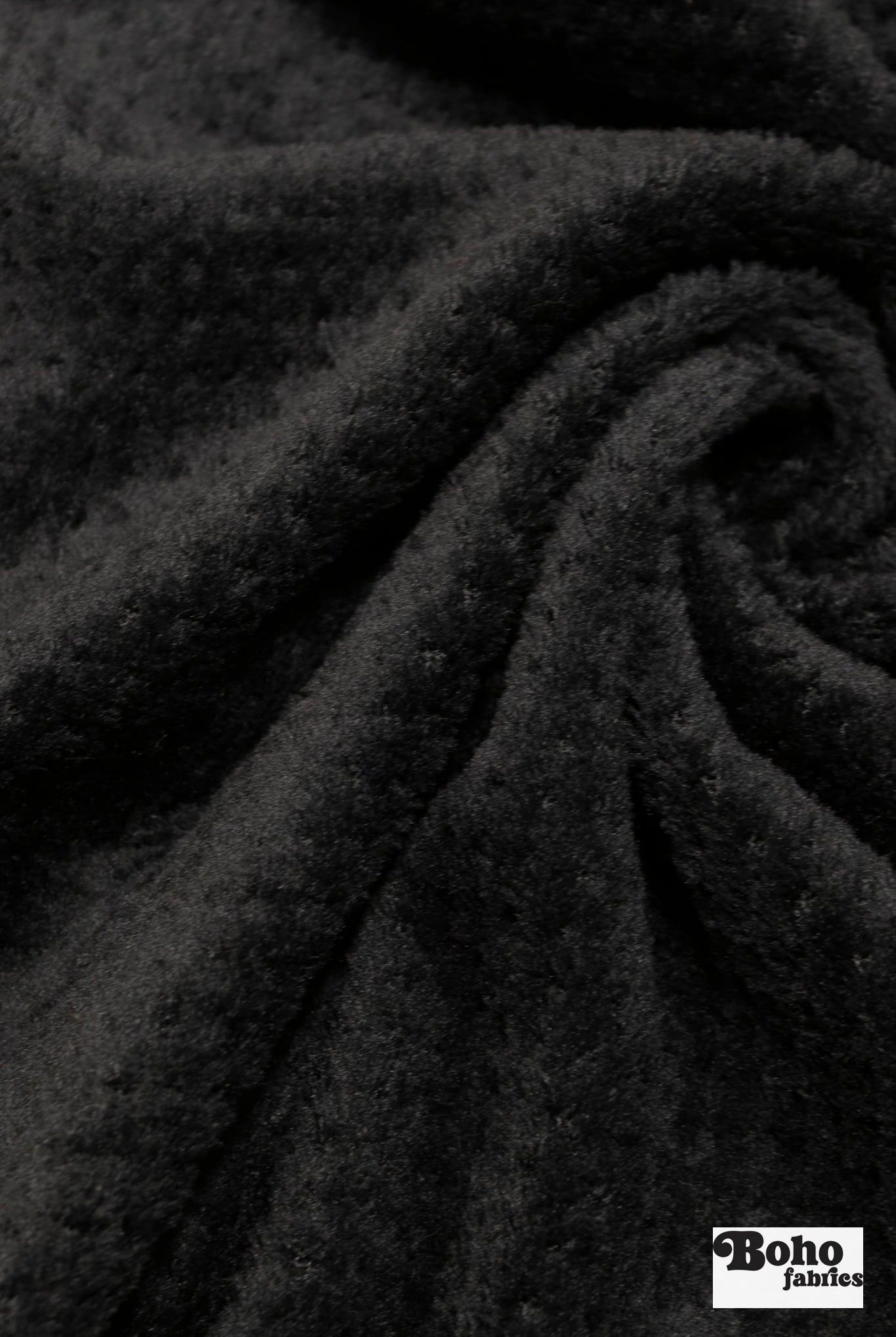 Black, High Loft Grid Fleece Fabric by Polartec, featuring Recycled Polyester - Boho Fabrics - Performance Fabrics